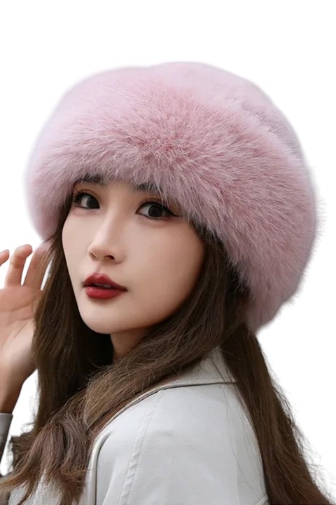 Caciula dama, model calduros elegant cu margine pufoasa, tematica winter lady, marime universala, roz, EFAYN