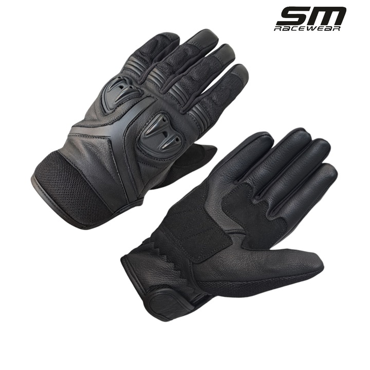 Manusi moto Kashiro City, piele naturala, Negru, M