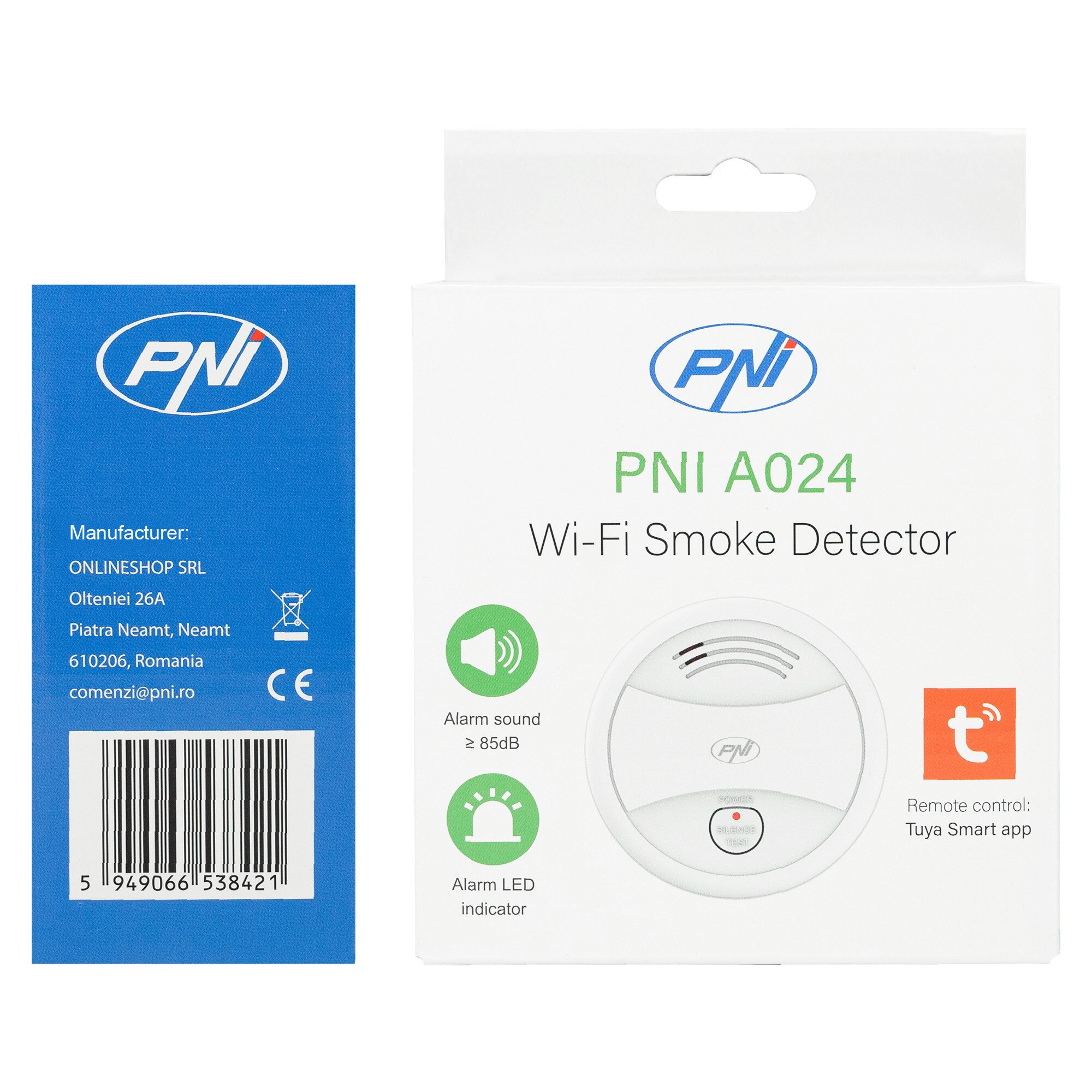 Senzor de fum PNI A024 cu Wi-Fi, control din aplicatia Tuya Smart ...