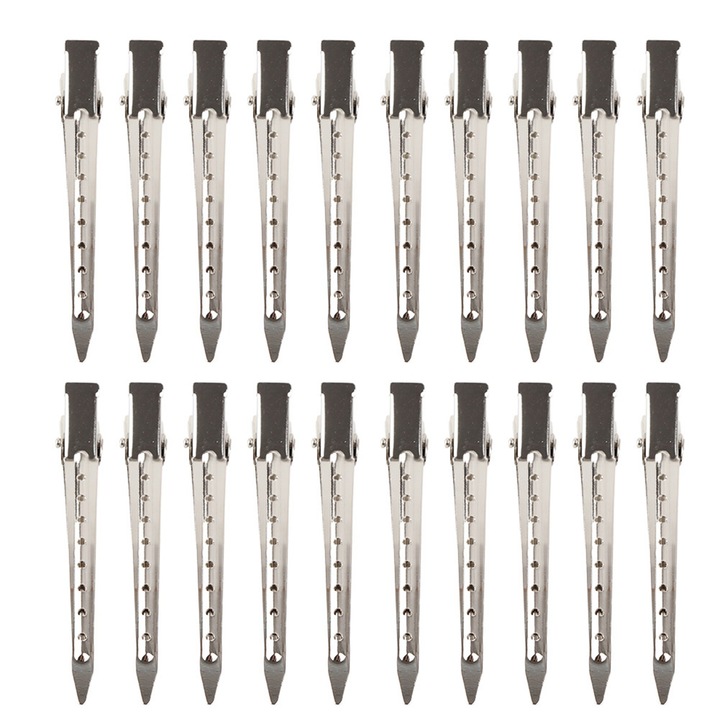 Комплект 20 фиби за коса, AMRINUGL, Неръждаема стомана, Дизайн на патешки клюн, 9 см, Сребристи