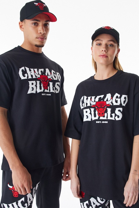 New Era, Тениска с памук и текстови дизайн, Червен/Бял/Черен