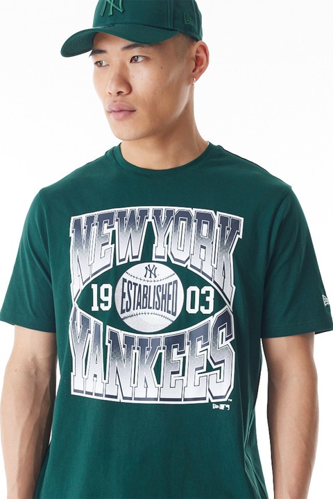 New Era, Тениска New York Yankees с принт, Тъмнозелен/Тъмносин
