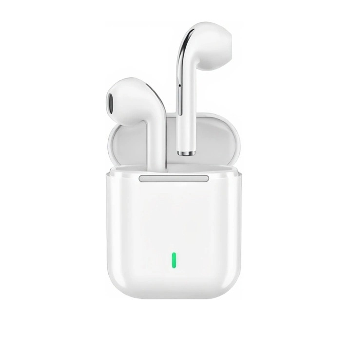 Casti wireless bluetooth, cu anulare integrala a zgomotului, compatibile IOS si Android, fara fir, in-ear, control touch, asistent vocal, universale, White Pearl