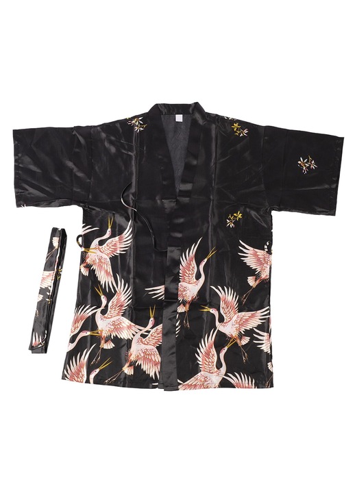 Halat de baie dama, AMRINUGL, matase, negru, Negru