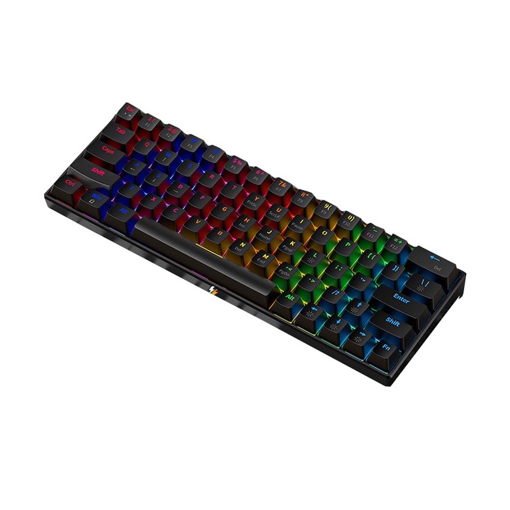 RGB mechanikus gaming billentyűzet, Fudisenn, 63 billentyű, USB, kábelhossz 1,5 méter, fekete, 29x10x3,9 cm
