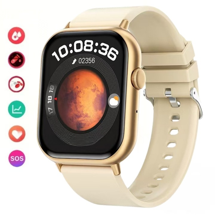 Okosóra, 2.01 inch hüvelykes TFT képernyő, HD Bluetooth hívás, hívás/SMS/közösségi média értesítés, zenelejátszó, lépésszámláló, multisport, alváskövető, pulzus- és oxigénérzékelés, IP68, Sárga