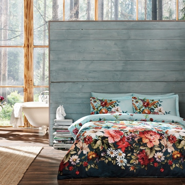 Спално бельо за 2 човека, TAC, Digital, Lumina, Blue, Satin Deluxe, 6 бр.