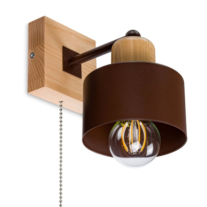 Aplica de perete LED, Alfalux, Lemn, 1 x E27, 230V, Maro/Bej