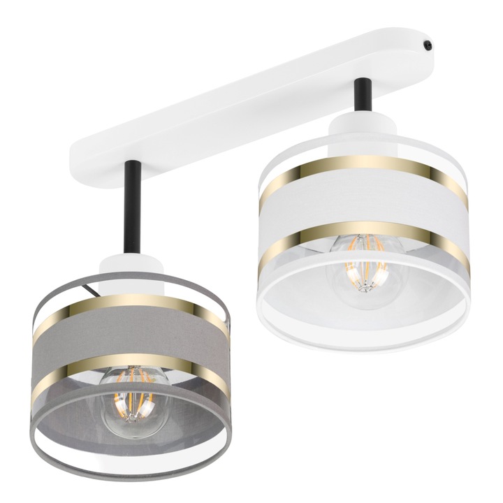 Lustra ALFALUX, model T-3306WE-GRWE, alb mat si abajururi gri-albe, 37x15x26H cm, 2xE27