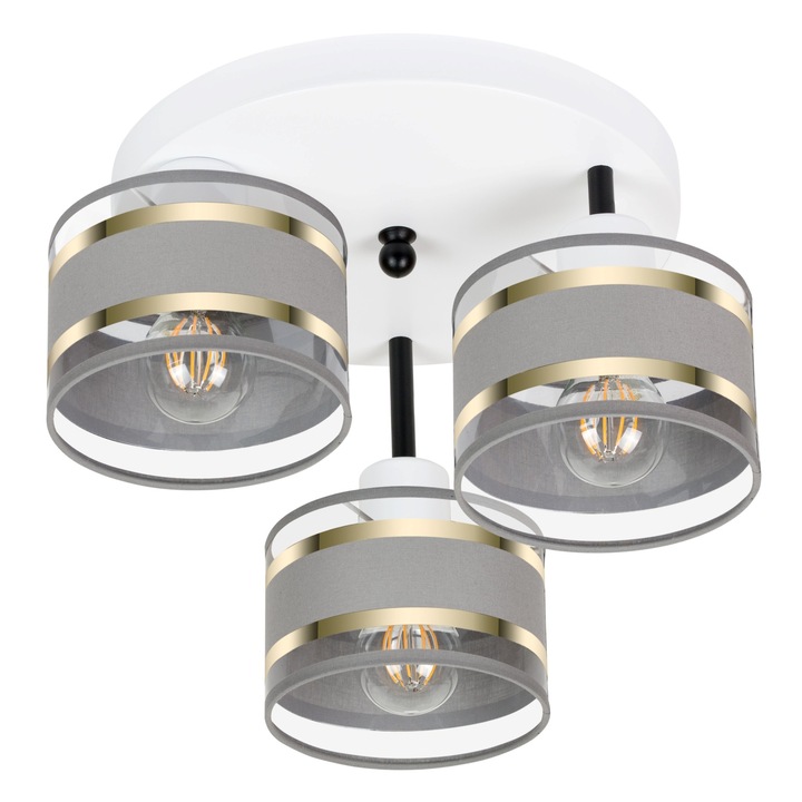 Lustra ALFALUX, T-3030WE-GRGRGR, 3 abajururi gri, alb mat, 30x30x26H cm, metal, E27