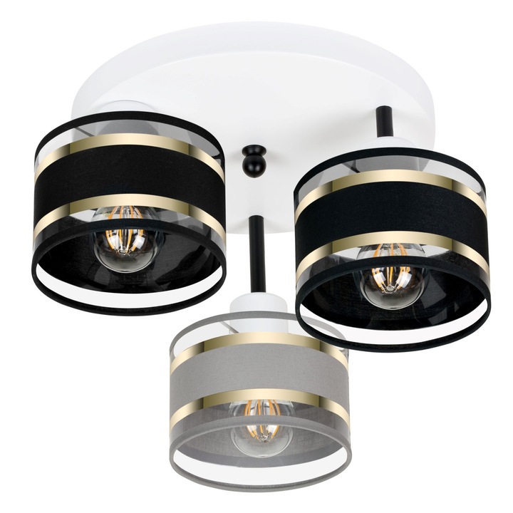 Lustra ALFALUX T-3030WE-SCGRSC, 3 puncte de iluminat, alb, gri-negru, 30x30x26cm