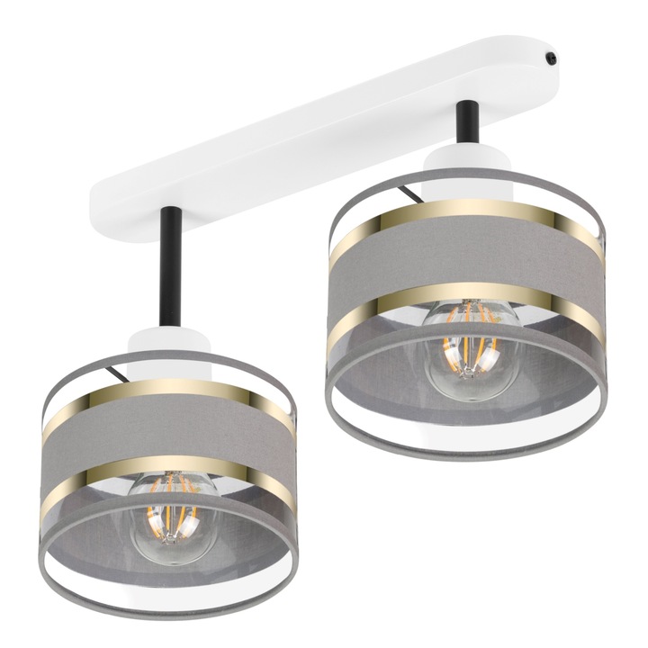 Lustra alba cu doua puncte, ALFALUX, abajururi gri, 37x15x26cm