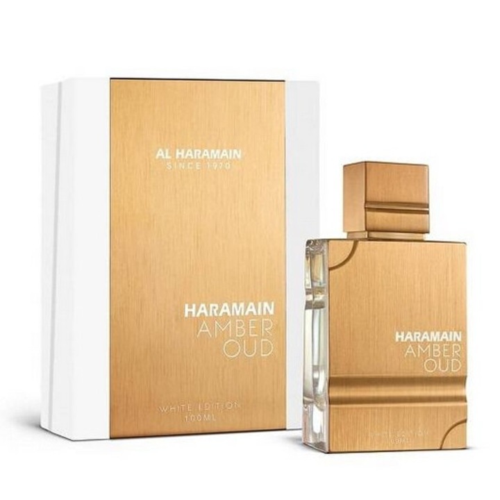 Parfum unisex Al Haramain Amber Oud White, 200ml, note citrice si florale, ambalaj elegant