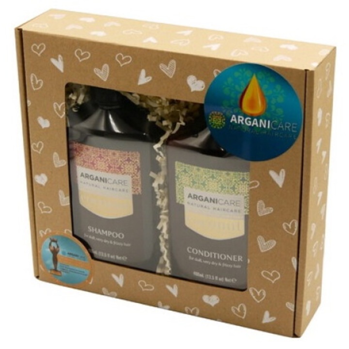 Set sampon si balsam Arganicare Coconut, 400ml, ulei de argan si cocos, pentru par uscat
