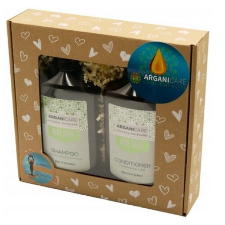 Set sampon si balsam Arganicare Aloe Vera, 400ml, pentru par uscat si mat, intens hidratant