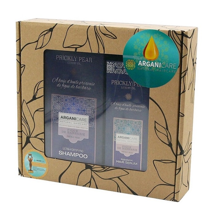 Set Sampon Arganicare Prickly Pear 400ml + Serum pentru par 100ml, cu ulei de argan si ulei de opuntie, pentru par uscat