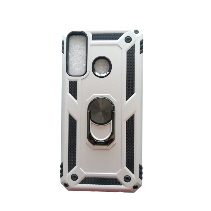 Husa G-Ring Defender compatibila cu Huawei P40 Lite 5G, Antishock Armor, Inel rotativ 360 grade, Magnet suport auto incorporat, TPU si PC, Argintiu