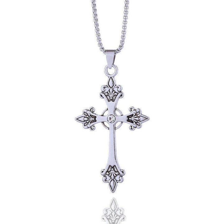 Colier dama cu pandantiv cruce, KUNSANM, design retro, inox, impermeabil, unisex