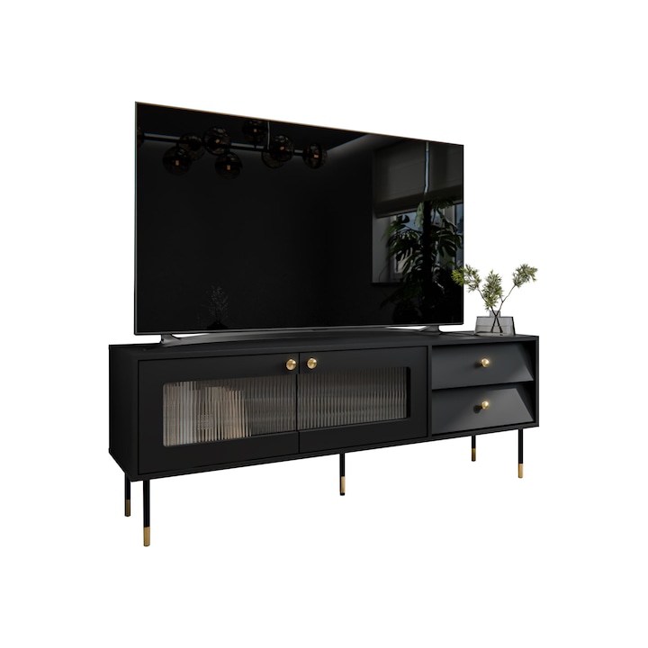 Comoda TV Aurezi 150, MIRJAN24, negru, 39x150x55 cm