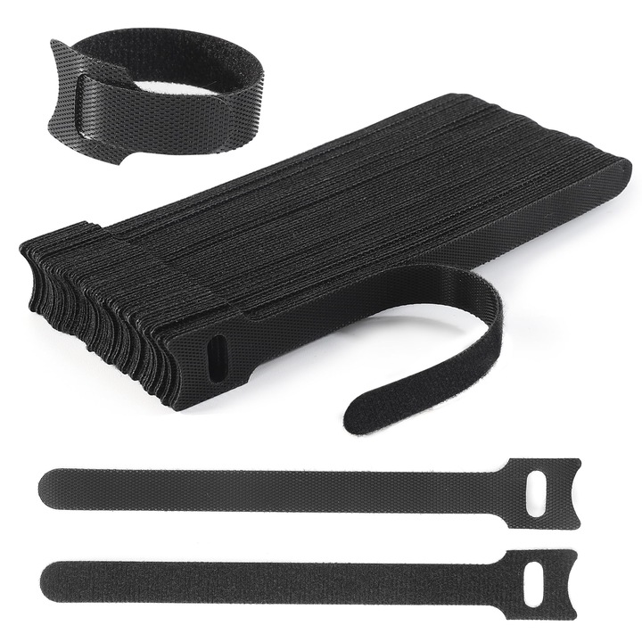 Set 100 bucati legaturi cablu reutilizabile, MESEVEN, 12x200mm, rezistente la temperaturi, neagra