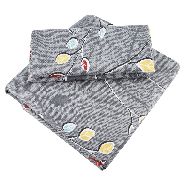 Jormftte ágyneműhuzat-szett párnahuzattal és paplannal, szürke levelekkel, ikerméret: 51x66cm, 168x228cm