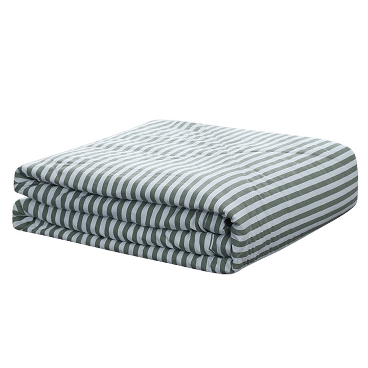 Jormftte nyári takaró, zöld csíkos, mosható pamut, 1x1.5m, könnyű és légáteresztő