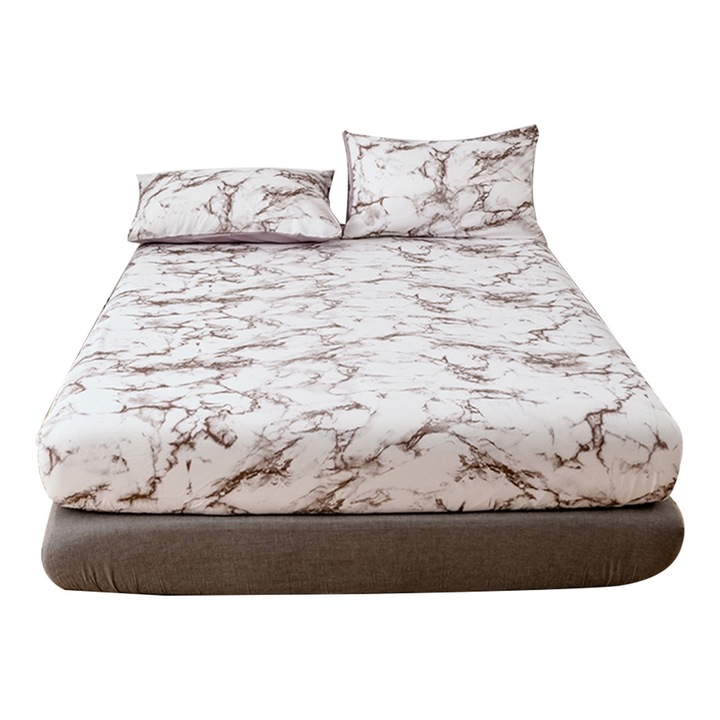 Jormftte márványos poliészter gumis lepedő, 360°-ban gumis, kényelmes, 140x200cm, barna