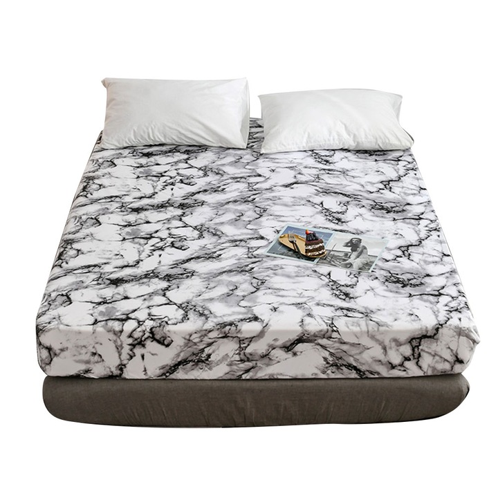 Poliészter gumis lepedő, Jormftte, fehér, US-K méret, mosógépben mosható, bőrbarát