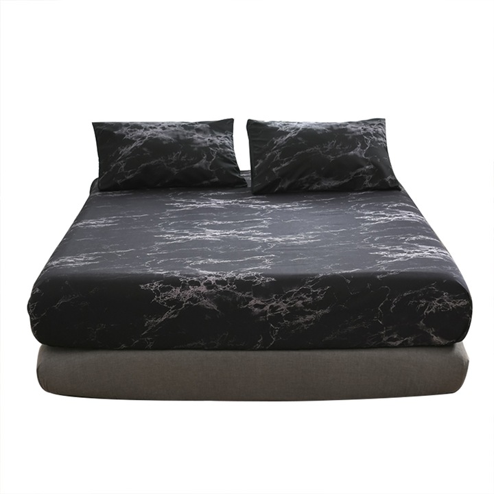 Jormftte gumis lepedő, márvány mintás, poliészter, fekete, D méret