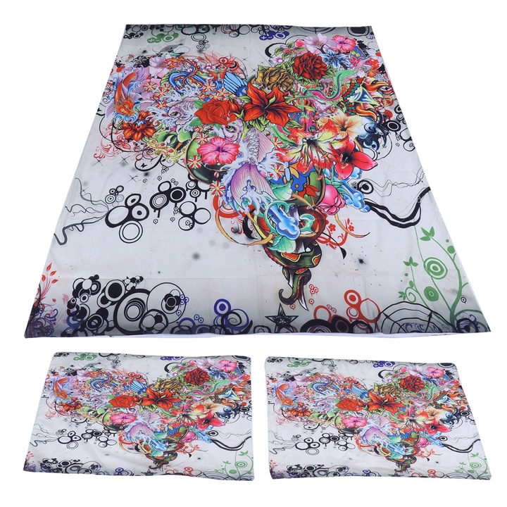 Ágyneműgarnitúra, Jormftte, virágmintás, 200x200cm, 1 paplanhuzat és 2 párnahuzat, többszínű