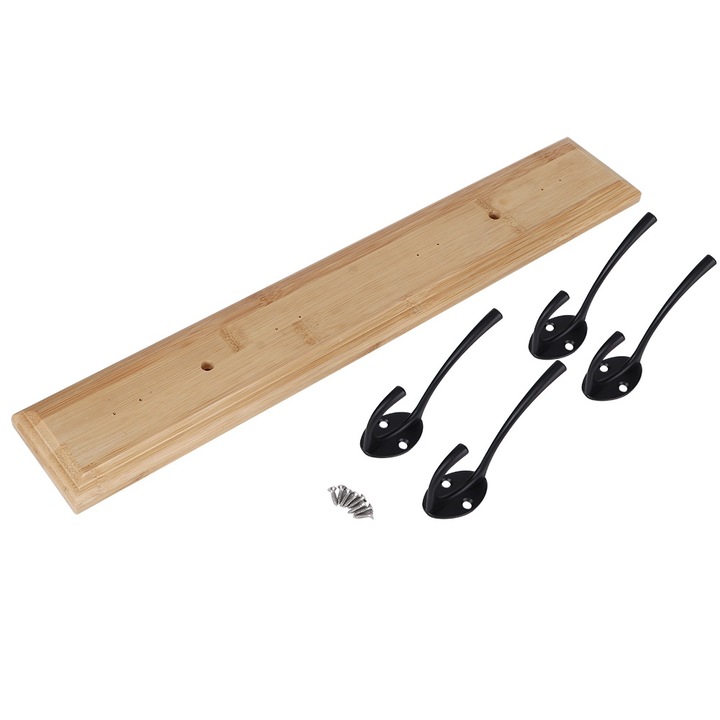 Jormftte fali akasztó, 4 kampós, fa, kulcsokhoz, esernyőkhöz, táskákhoz