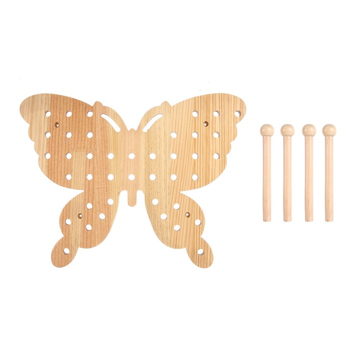 Jormftte fa tárolópolc, pillangó alakú, 3 tartóval, natúr színű, 60x20cm