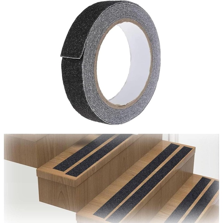 Предпазна лента против плъзгане, водоустойчива черна за вътрешни и външни стълби 5 мм x 5 м