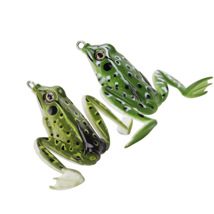 2 db-os békacsali horgászathoz, XUNNING®, éles horgok, lebegő, valósághű megjelenés, édes vagy sós vízben, zöld