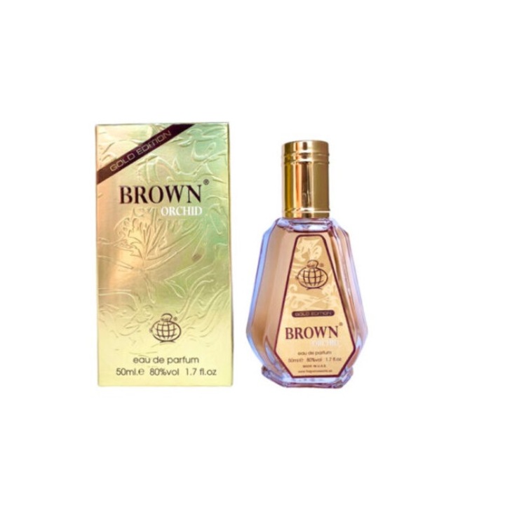 Parfum pentru barbati Fragrance World, Brown Orchid Gold, 50ml, note florale si lemnoase