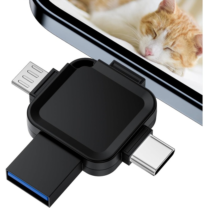 USB памет PsAyl®, 2TB, Мултифункционална, 4 в 1, iPhone и USB 3.0 Type-C OTG съвместимост, Висока скорост, Черен