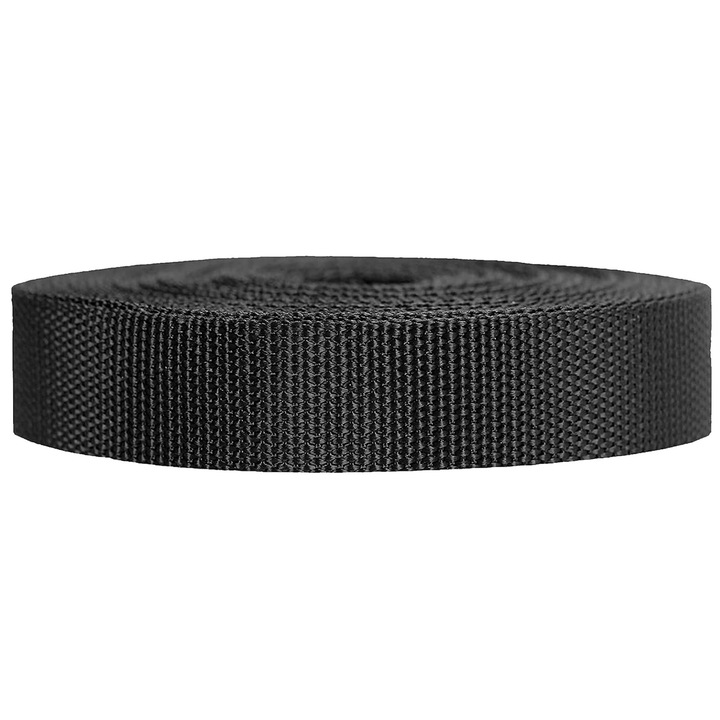 Polipropilén heveder, Axroad Mall, Fonott kötél, Hossz 100 m, Szélesség 2,5 cm, Kopásálló, Összecsukható, Biztonsági övhöz, táskához, poggyászhoz, kisállat nyakörv, belső, barkács, fekete