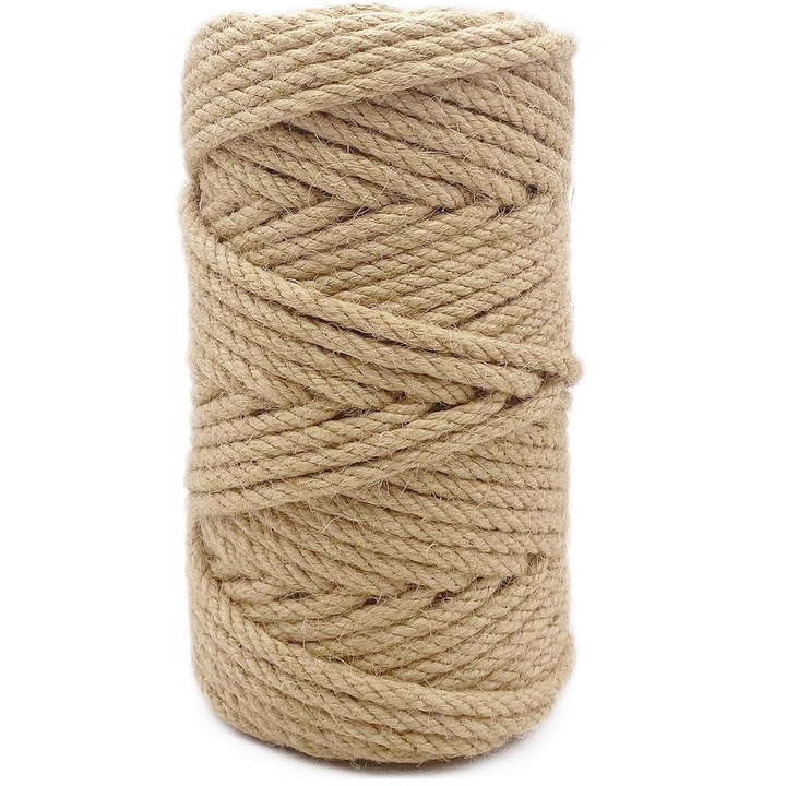 Juta zsinór, Axroad Mall, Macskakötél, Átmérő 6 mm, Hosszúság 50 m, Kopásálló, Robusztus és tartós, Macskakaparáshoz, kertészkedéshez, kézművességhez, csomagoláshoz és beltéri dekorációhoz, Természetes anyagok