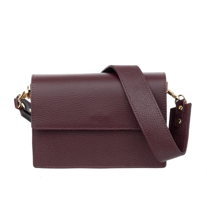 Vezze valltaska, valodi bor, patentos zarassal, arany reszletekkel, valltaska