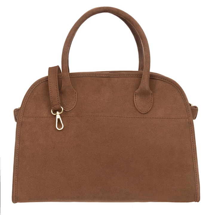 Geanta dama Vezze, piele de caprioara, maro, compartiment principal incapator, curea de umar detasabila