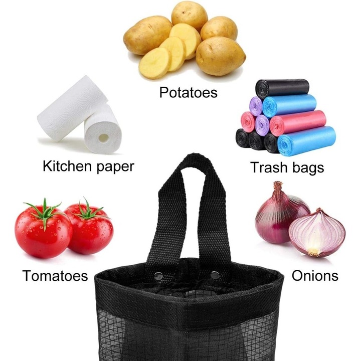 Suport pentru pungi de plastic, Ronyes, dozator, set 2 buc., negru, 38x11x5,5cm, 2 cuiere