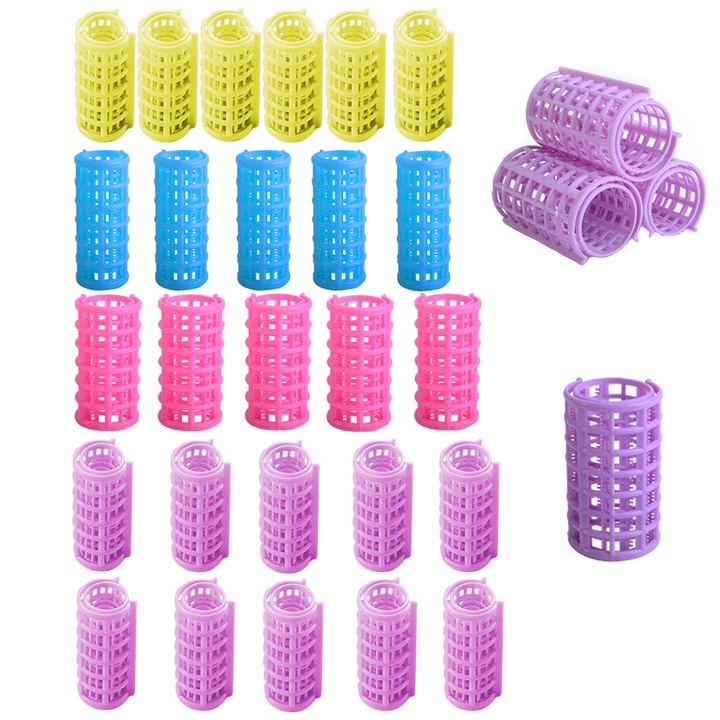 30 darabos hajcsavaró készlet, Axroad Mall, Volumen a hajtöveknél és a frufrunál, Nem károsítja a hajat, 5 különböző mérettel és tárolótáskával, Minden hajtípusra, PP, 16,2X13X7,2cm, Többszínű