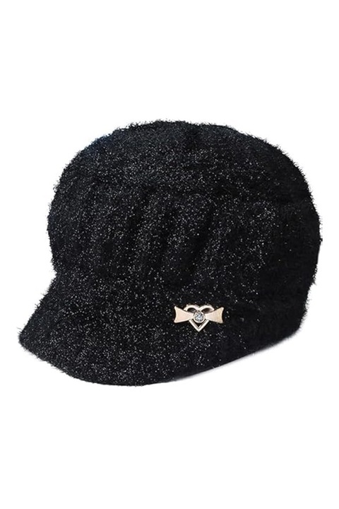 Caciula dama, model cu cozoroc si accesoriu inimioara, tematica I love winter, marime universala, neagra, EFAYN