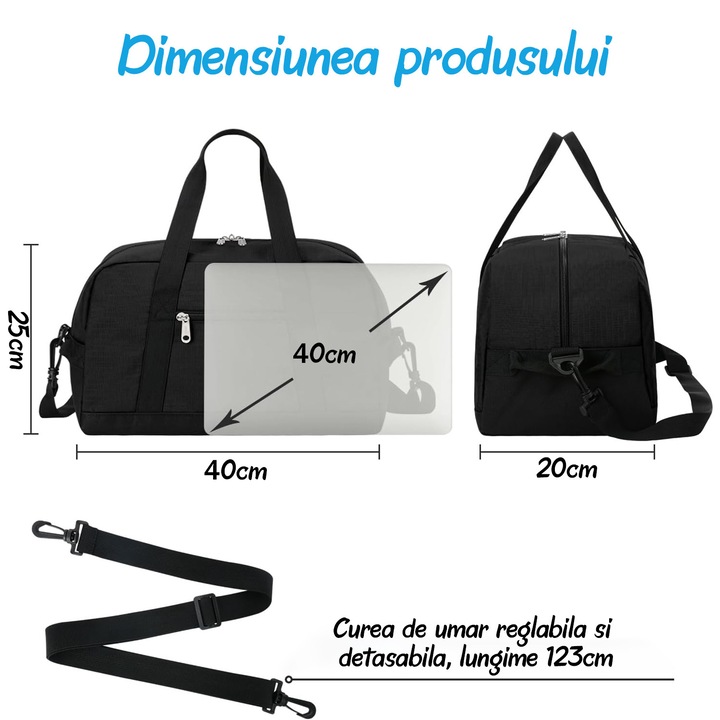Geanta de Voiaj, BYONDSELF®, pentru Avion, 40×20×25cm, pentru Calatorii/Yoga/Fitness, Negru