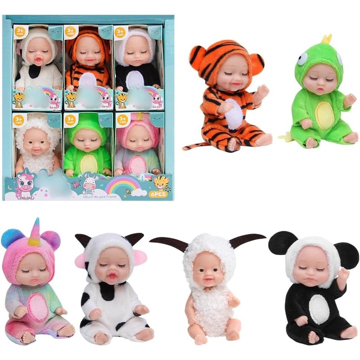 6 db baba készlet, BYONDSELF, valósághű megjelenés, állítható testtartás, 11 cm, 3 év felett, többszínű