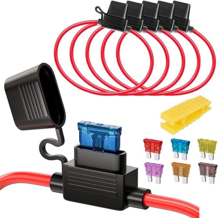 Set 12 Suport Pentru Sigurante Auto, Conector rapid pentru siguranta plata 12/24V, Protejeaza Partea Electrica A Masinii, Legatura In Linie, 19 mm, Vanaxalife®, Multicolor