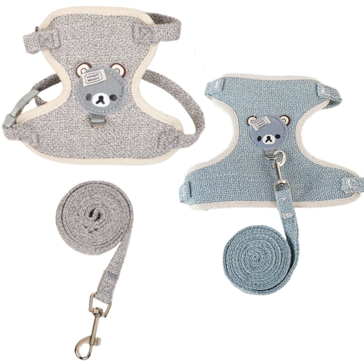 Set 2 ham/lesa animale, Ajustabil, 1.6m, Marime M, Ursa Mica, Vanaxalife®, Gri / Albastru