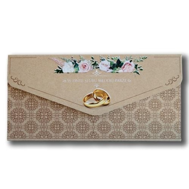 Karnet-koperta Slub kraft, TREND, 220x119mm, folie, cu zlocenia, cu plic suplimentar