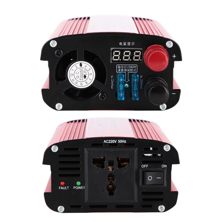 Inverter autóba Jormftte 1000W 12V/24V, intelligens védelem, automata ventilátor, 220V