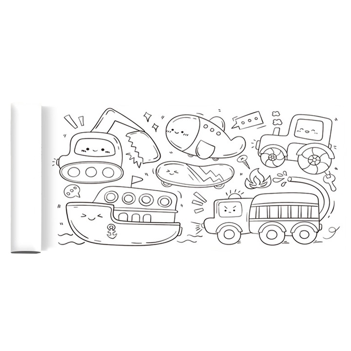 Rola Hartie Auto-Adeziva si Decupabila Pentru Desenat si Colorat, Axroad Mall, Model cu masini, Materiale non-toxice, Dezvolta creativitatea si imaginatia copiilor, DIY pentru adulti si copii, 3ani+, 300x30 cm, Alb